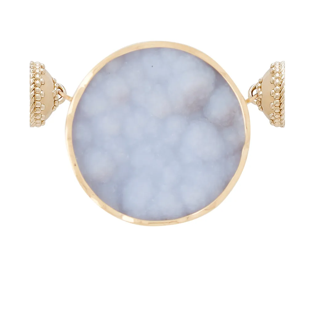 Large Blue Chalcedony Round Druzy 37mm Centerpiece