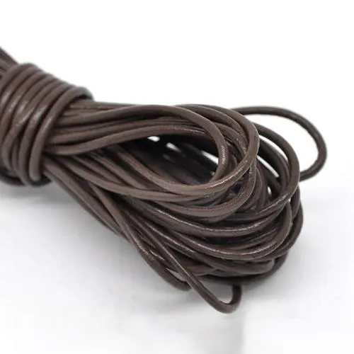 Leather Cord, Cowhide Leather Cord, Chocolate Brown, Round, 2mm