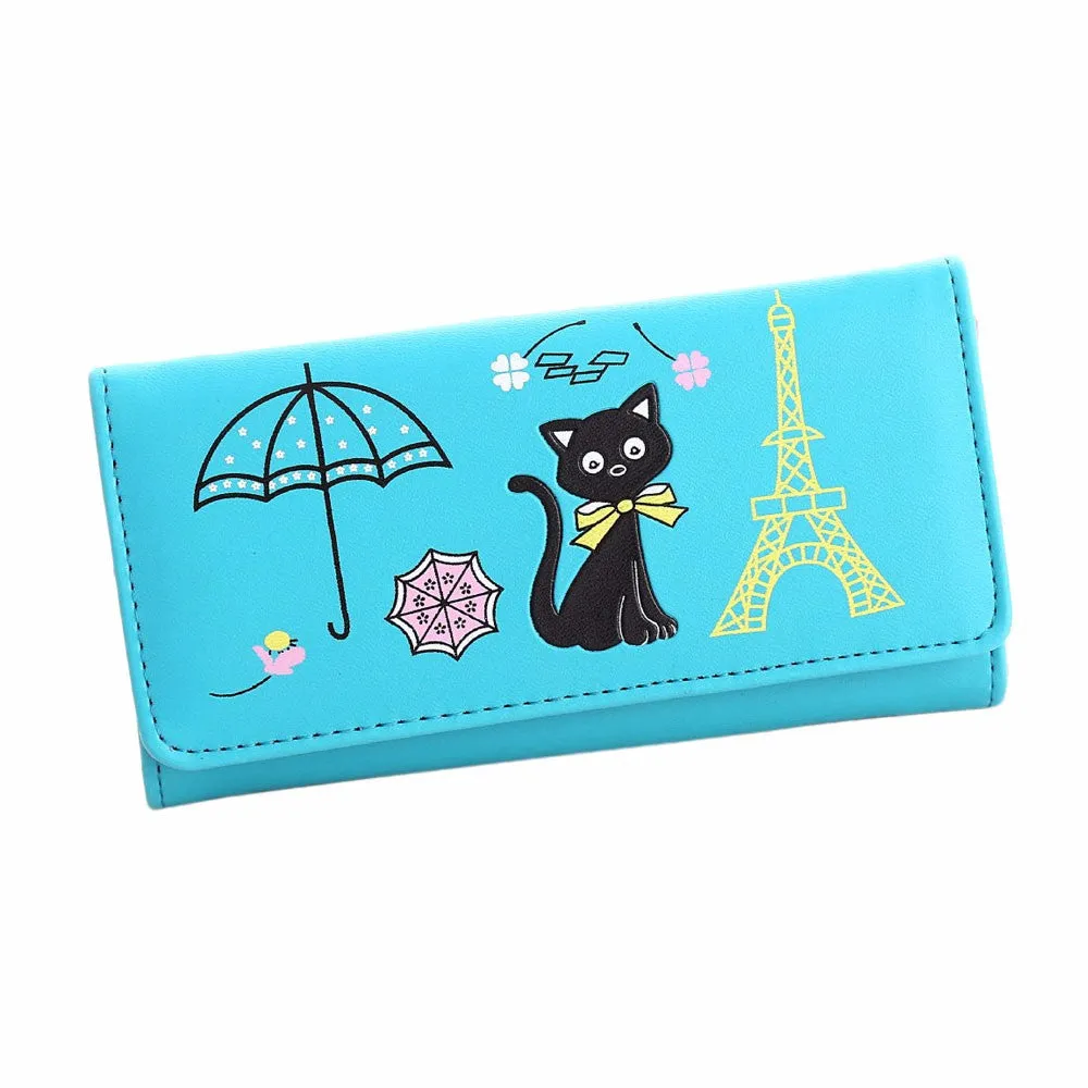 luxury Women Girl Cat Tower Coin pu leather office tote bags Purse Wallet Card Holders Wallets