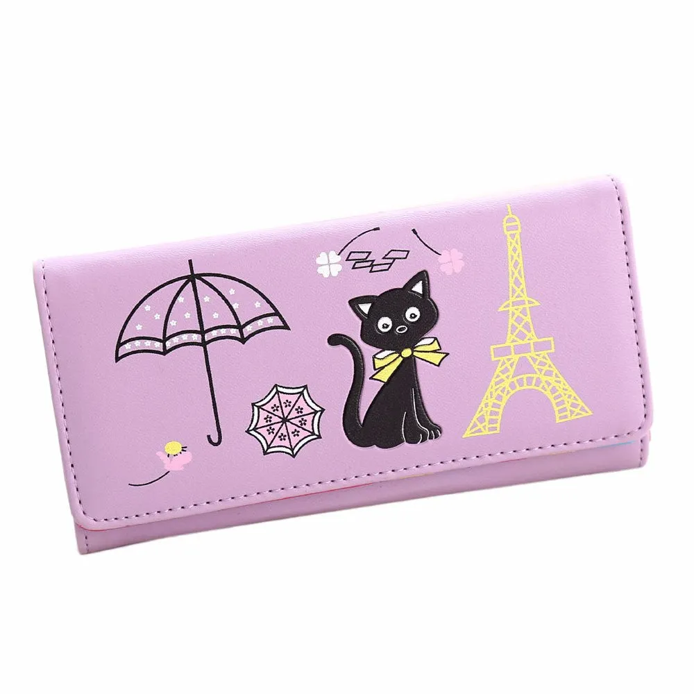 luxury Women Girl Cat Tower Coin pu leather office tote bags Purse Wallet Card Holders Wallets