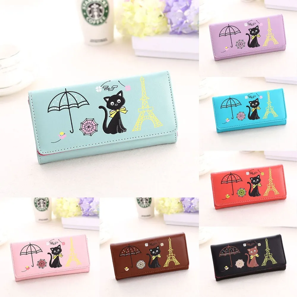 luxury Women Girl Cat Tower Coin pu leather office tote bags Purse Wallet Card Holders Wallets