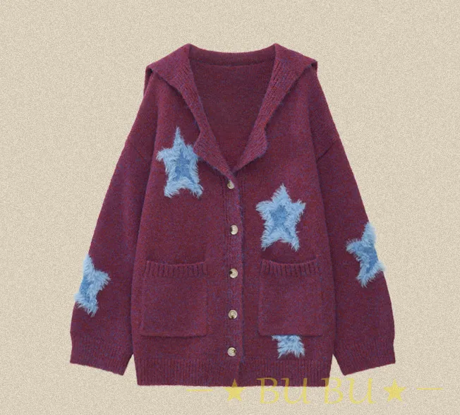 MAMC  |Star Unisex Blended Fabrics Oversized Cardigans