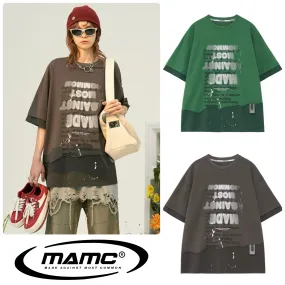 MAMC  |Unisex Street Style U-Neck Plain Short Sleeves Oversized