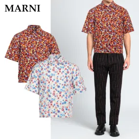 MARNI  |Flower Patterns Cotton Short Sleeves Oversized Logo