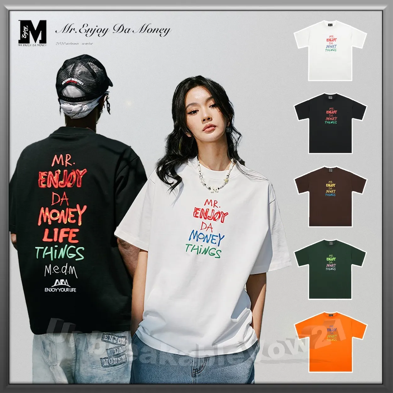 MR. ENJOY DA MONEY  |Unisex U-Neck Cotton Short Sleeves Oversized Logo T-Shirts