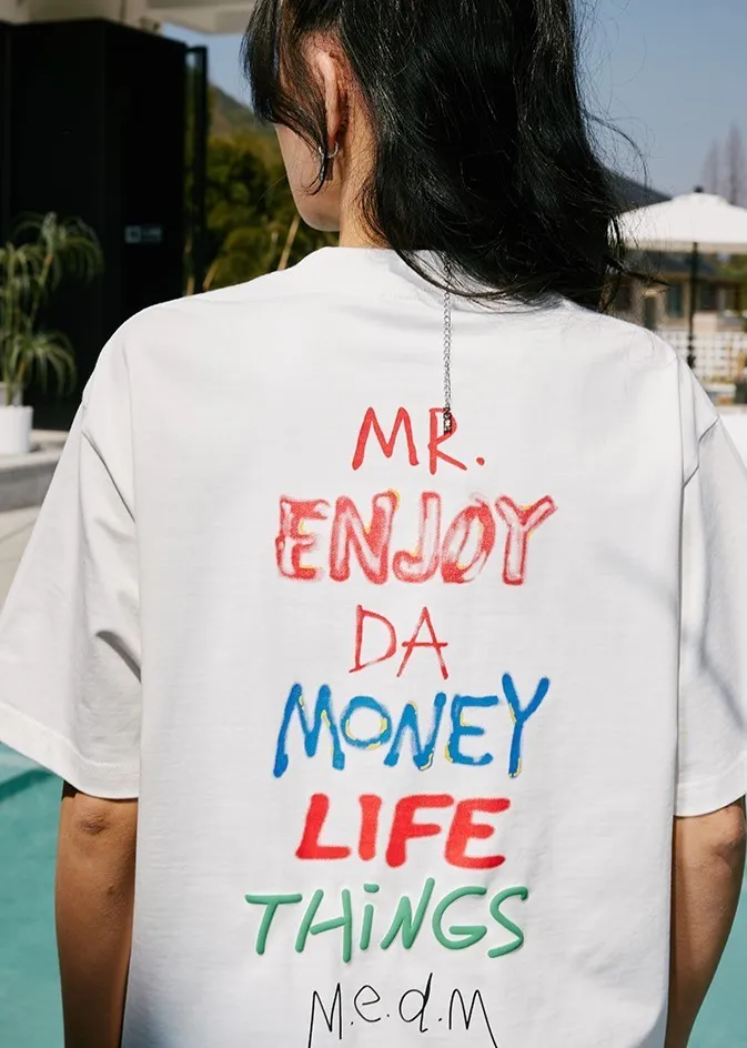 MR. ENJOY DA MONEY  |Unisex U-Neck Cotton Short Sleeves Oversized Logo T-Shirts