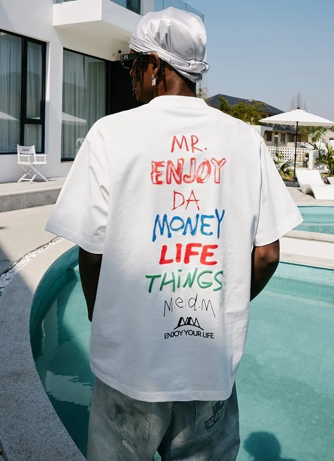 MR. ENJOY DA MONEY  |Unisex U-Neck Cotton Short Sleeves Oversized Logo T-Shirts