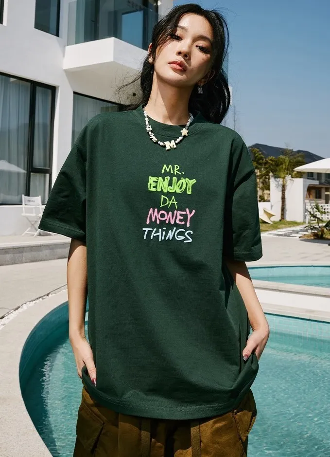 MR. ENJOY DA MONEY  |Unisex U-Neck Cotton Short Sleeves Oversized Logo T-Shirts