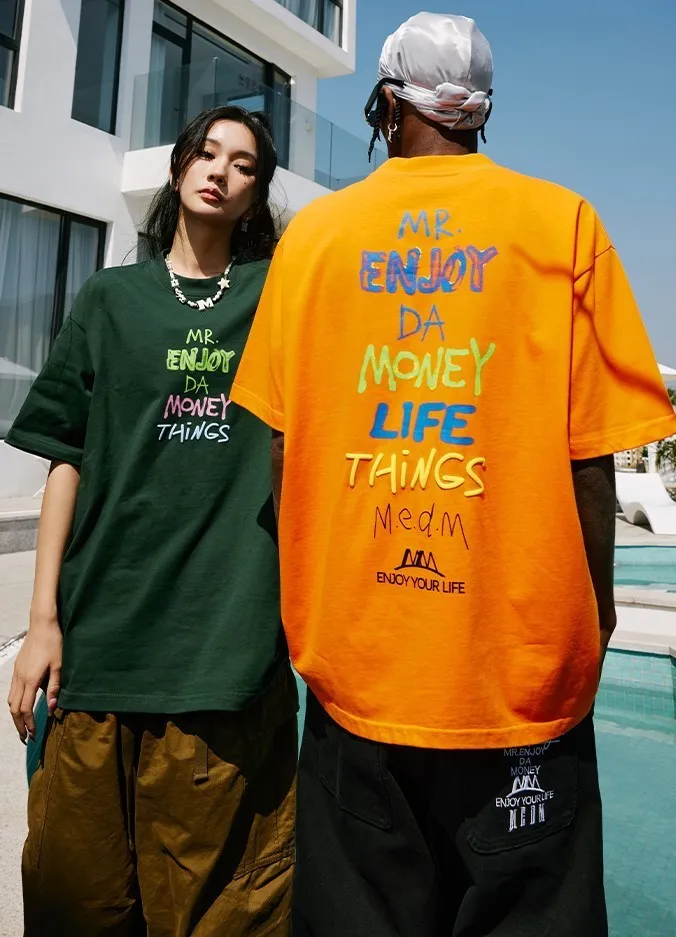 MR. ENJOY DA MONEY  |Unisex U-Neck Cotton Short Sleeves Oversized Logo T-Shirts