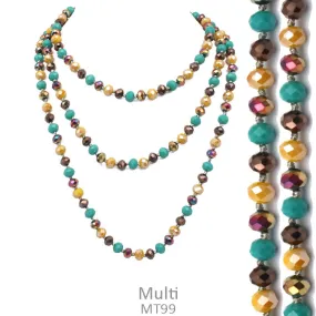 Mustard, Brown, Turquoise Crystal 60 Layering Necklace