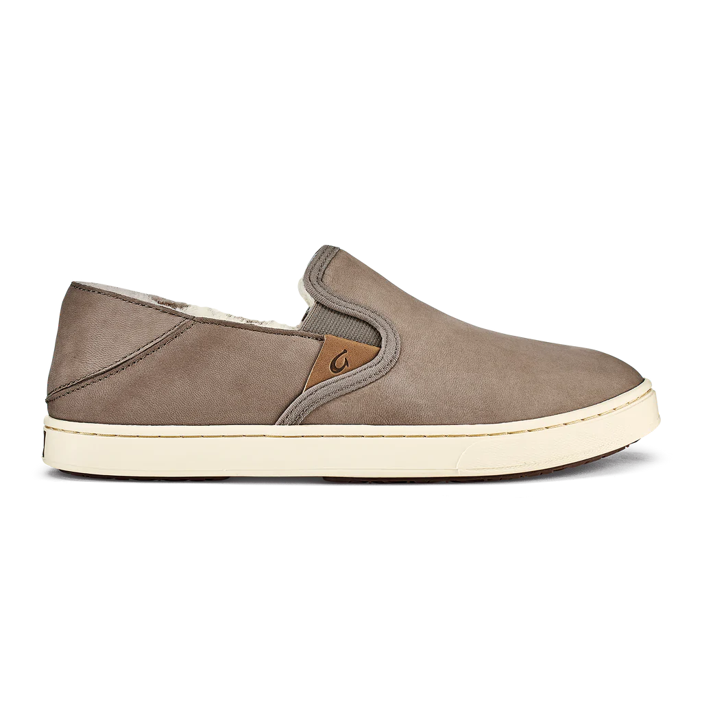 Olukai Womens Pehuea Heu Waterproof Shearling Slip On Sneakers-Taupe/Grey