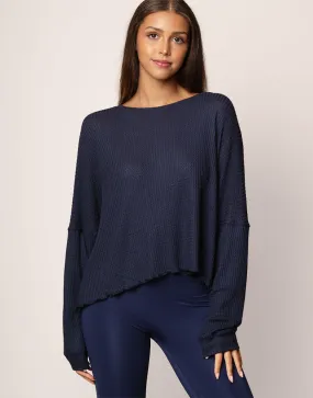 Oversized Waffle Top Navy