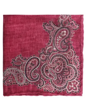 Raspberry and Navy Reversible Paisley Silk Pocket Square