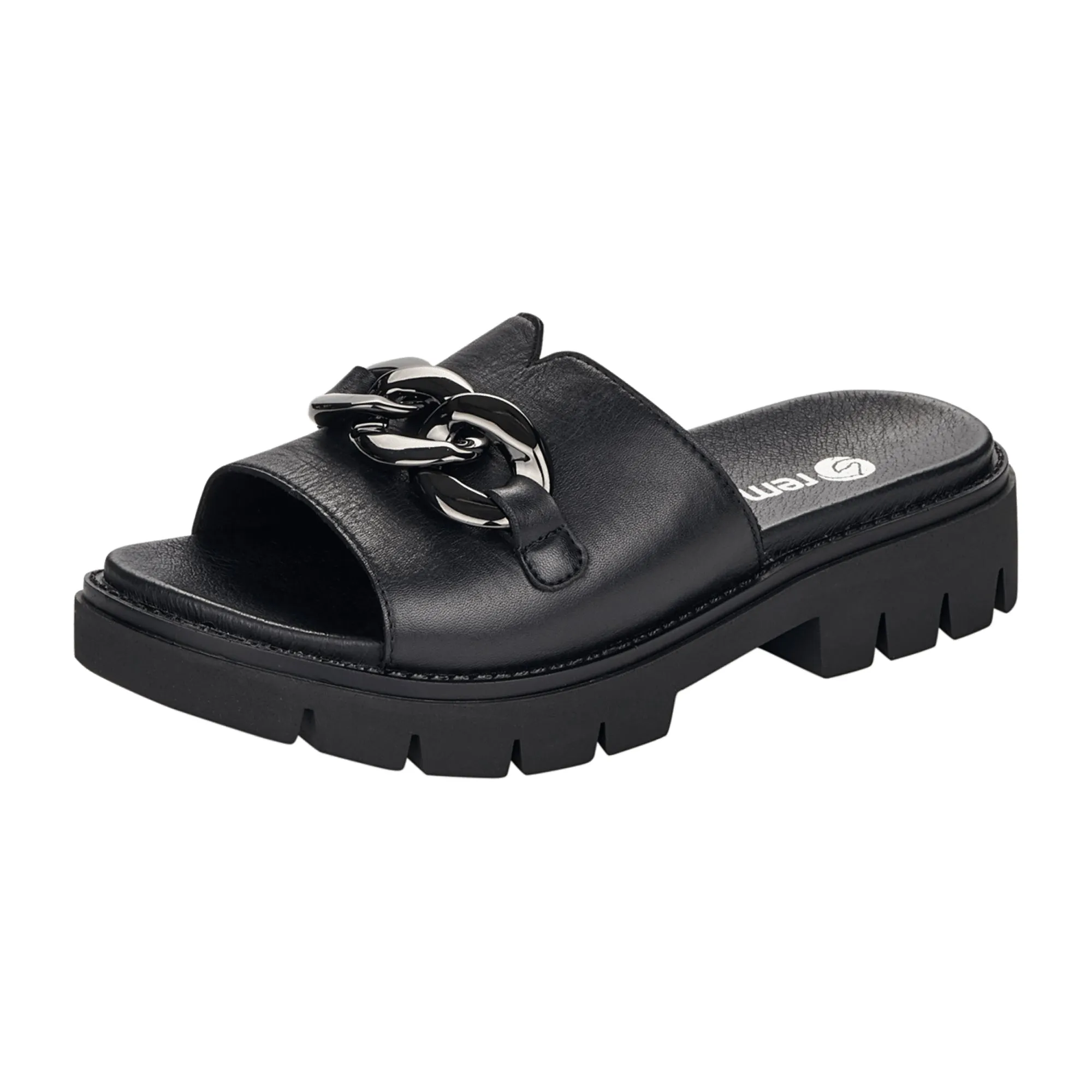 Remonte Women's Black Slip-On Leather Sandals with Cushioned Sole