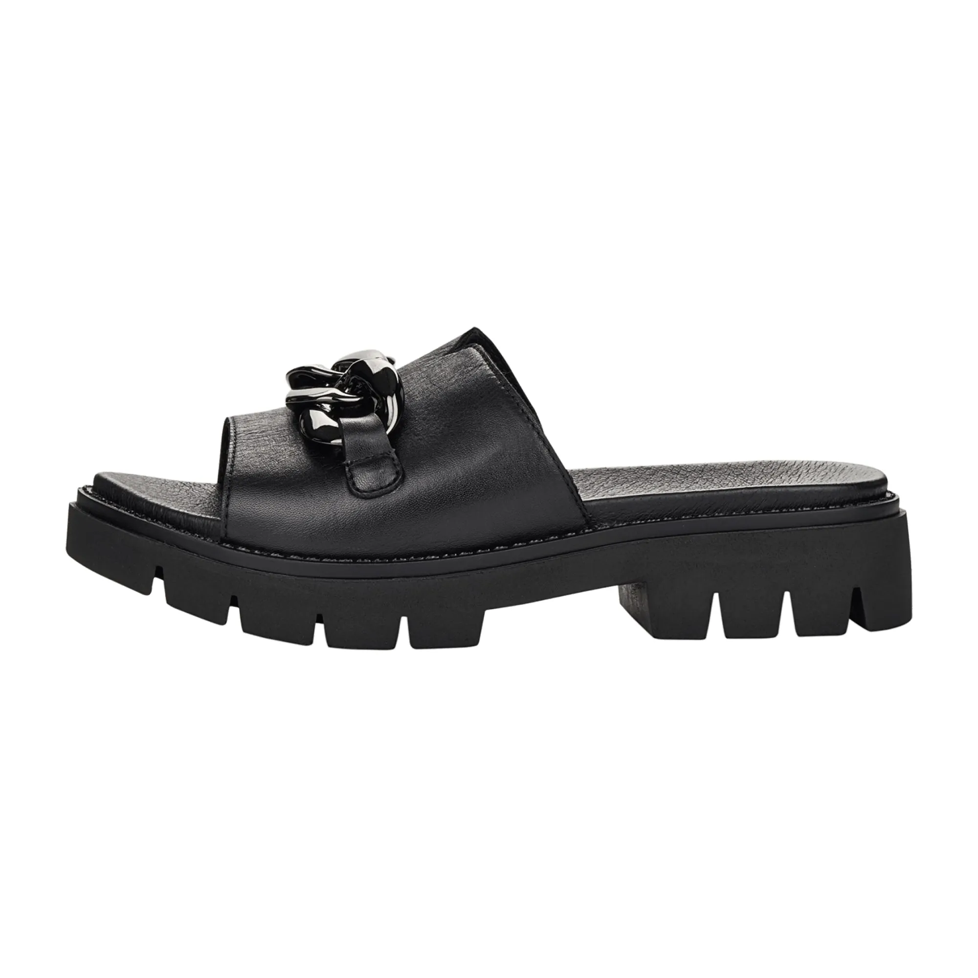 Remonte Women's Black Slip-On Leather Sandals with Cushioned Sole