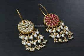 Reversible Jadau Kundan Hoops - Ruby Clear