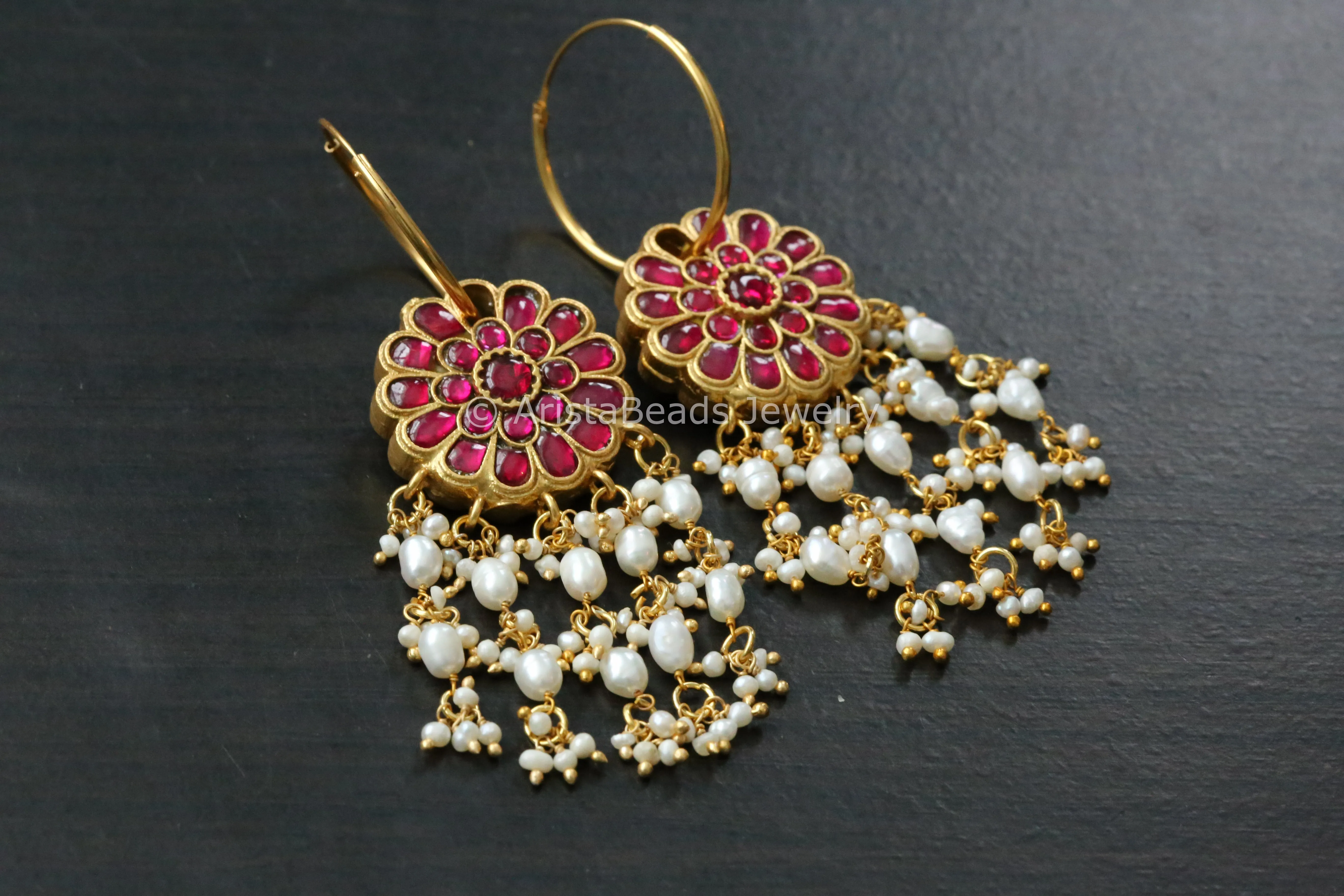 Reversible Jadau Kundan Hoops - Ruby Clear