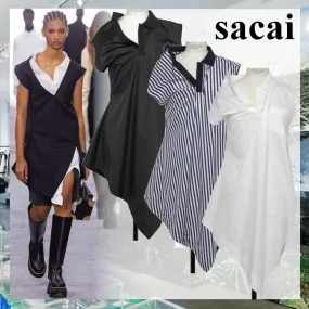 sacai  |Stripes Casual Style Sleeveless Street Style Plain Cotton