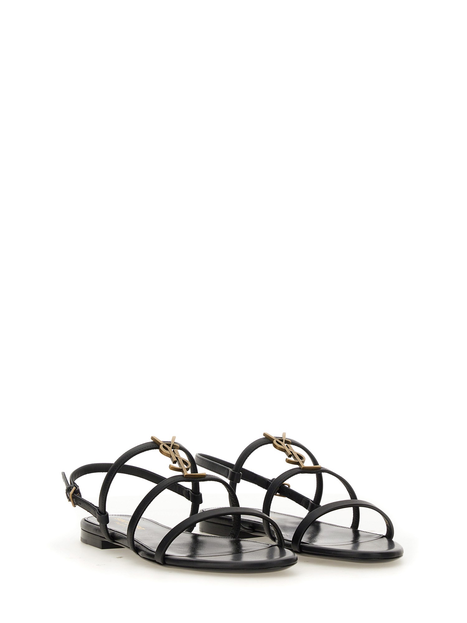 SAINT LAURENT    CASSANDRA LEATHER FLAT SANDALS