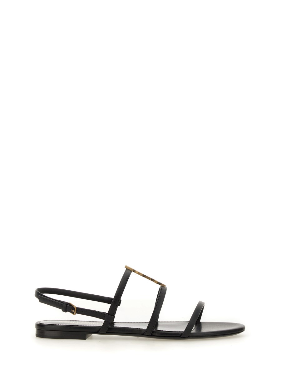 SAINT LAURENT    CASSANDRA LEATHER FLAT SANDALS