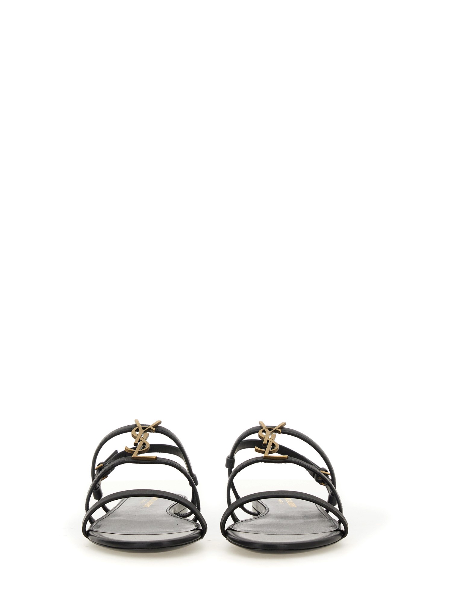 SAINT LAURENT    CASSANDRA LEATHER FLAT SANDALS