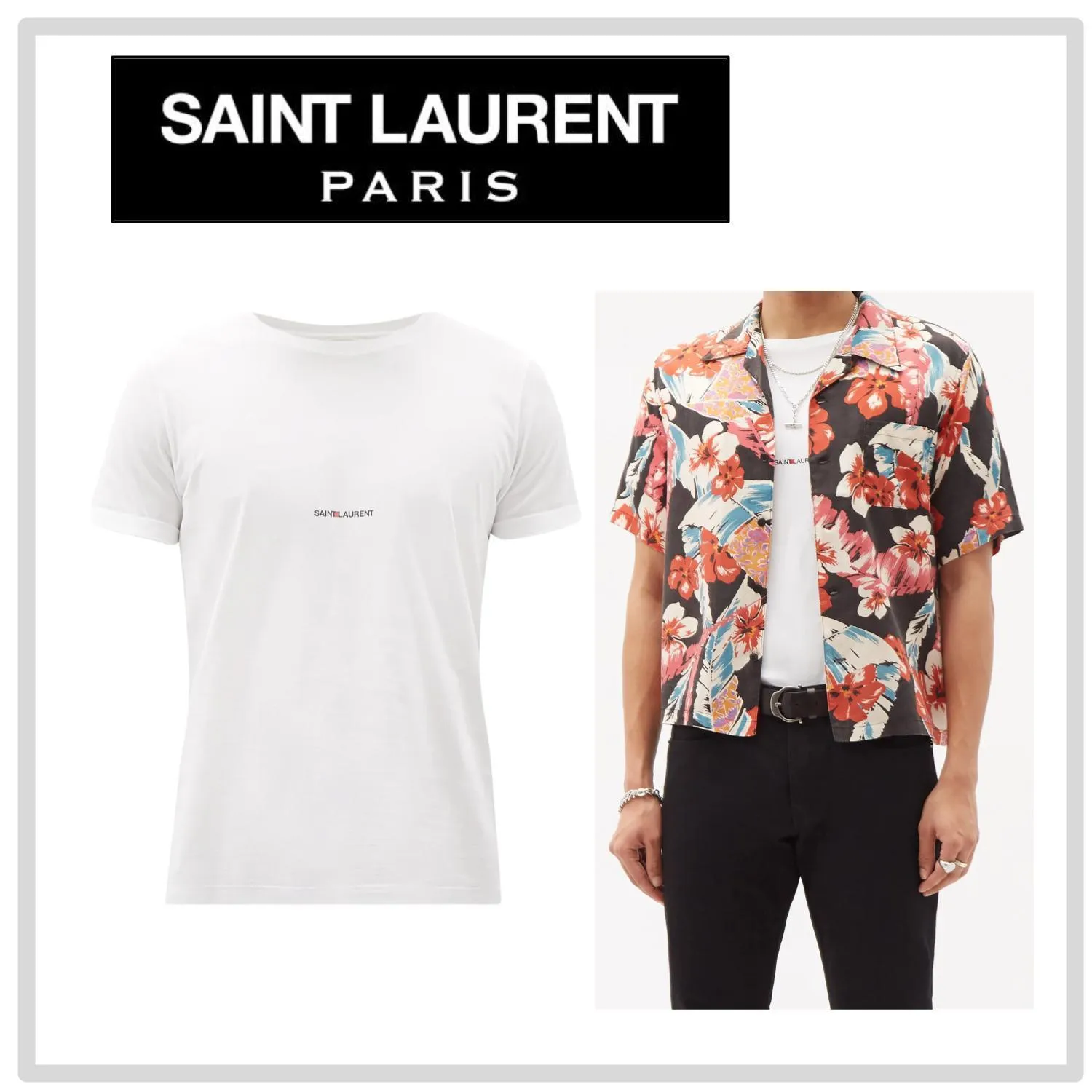 Saint Laurent  |Crew Neck Unisex Street Style Bi-color Plain Cotton