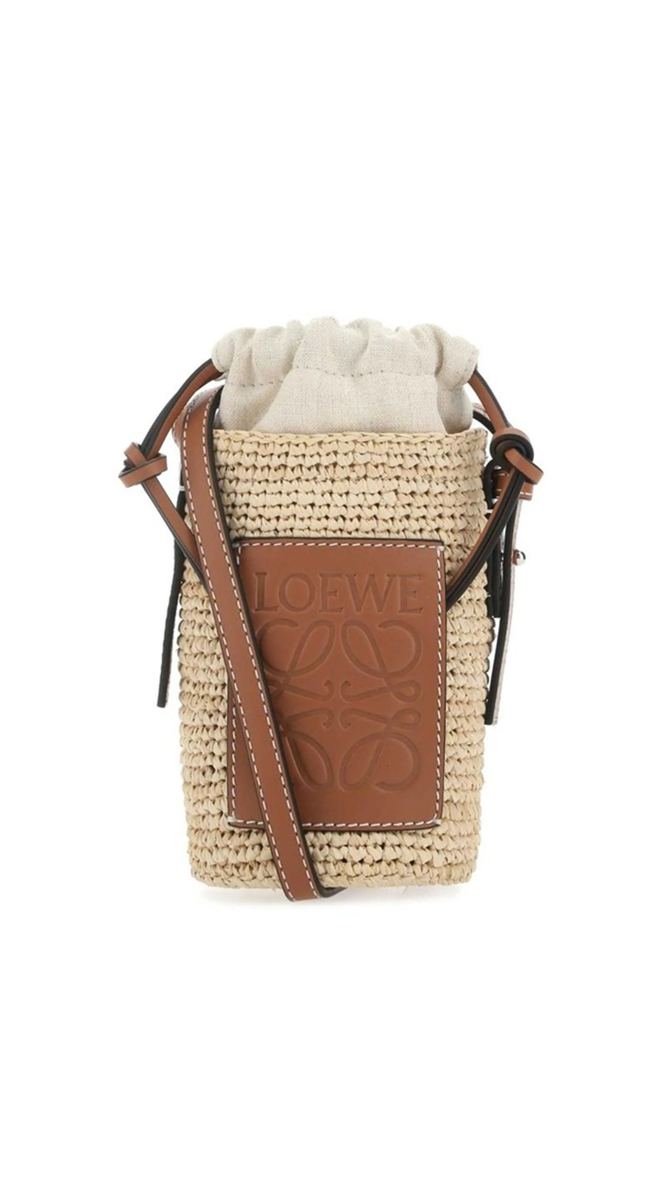 Small Raffia Bucket Pouch - Natural/Tan