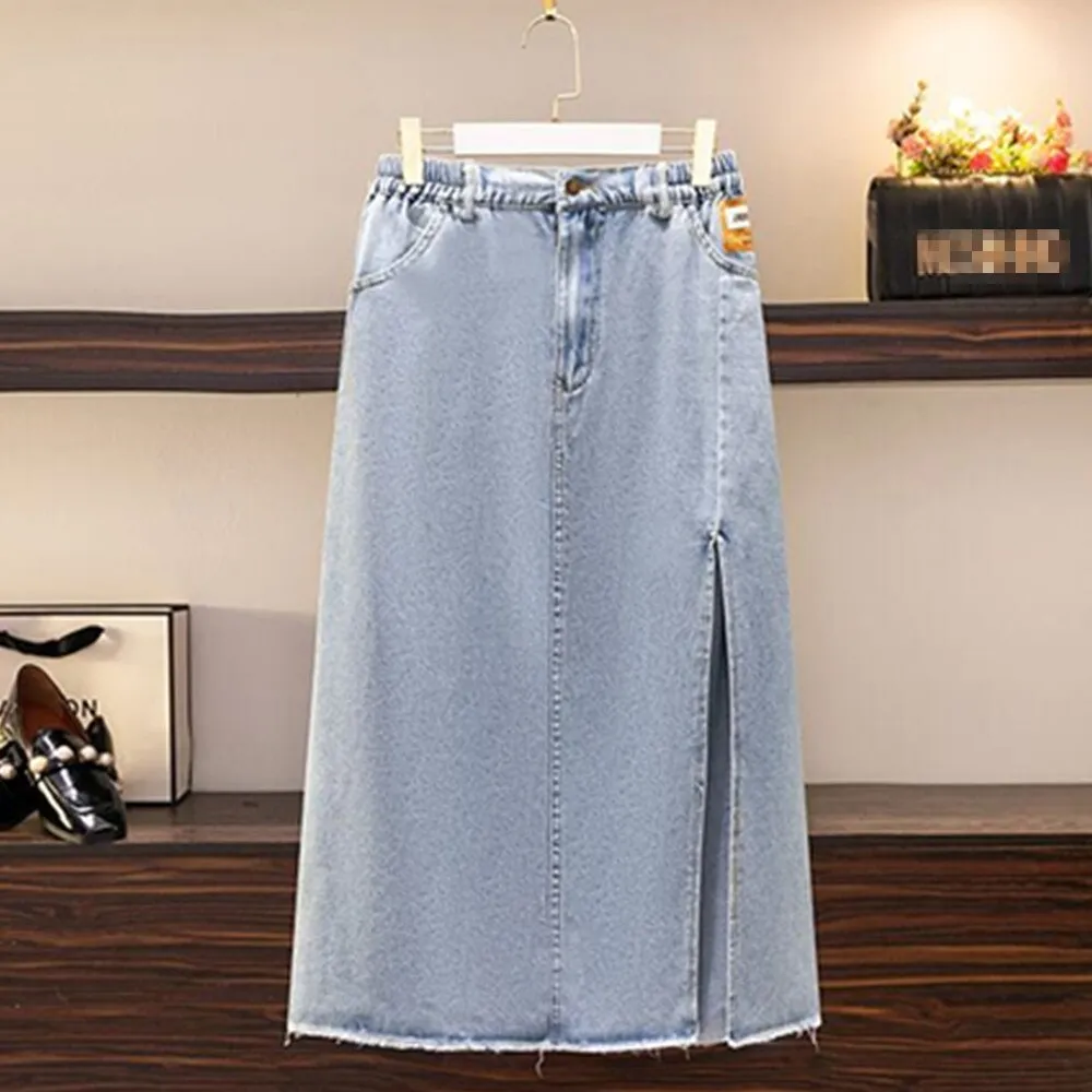 Straight Denim High Waist Women Maxi Skirts Mid Length Solid Long Loose Bottoms Jean Skirts