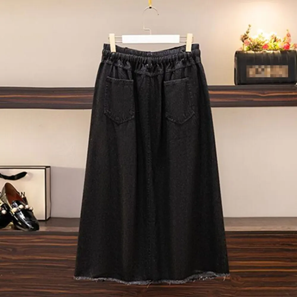 Straight Denim High Waist Women Maxi Skirts Mid Length Solid Long Loose Bottoms Jean Skirts