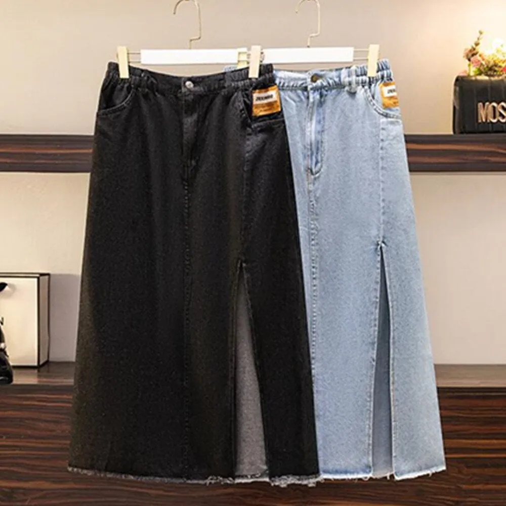 Straight Denim High Waist Women Maxi Skirts Mid Length Solid Long Loose Bottoms Jean Skirts