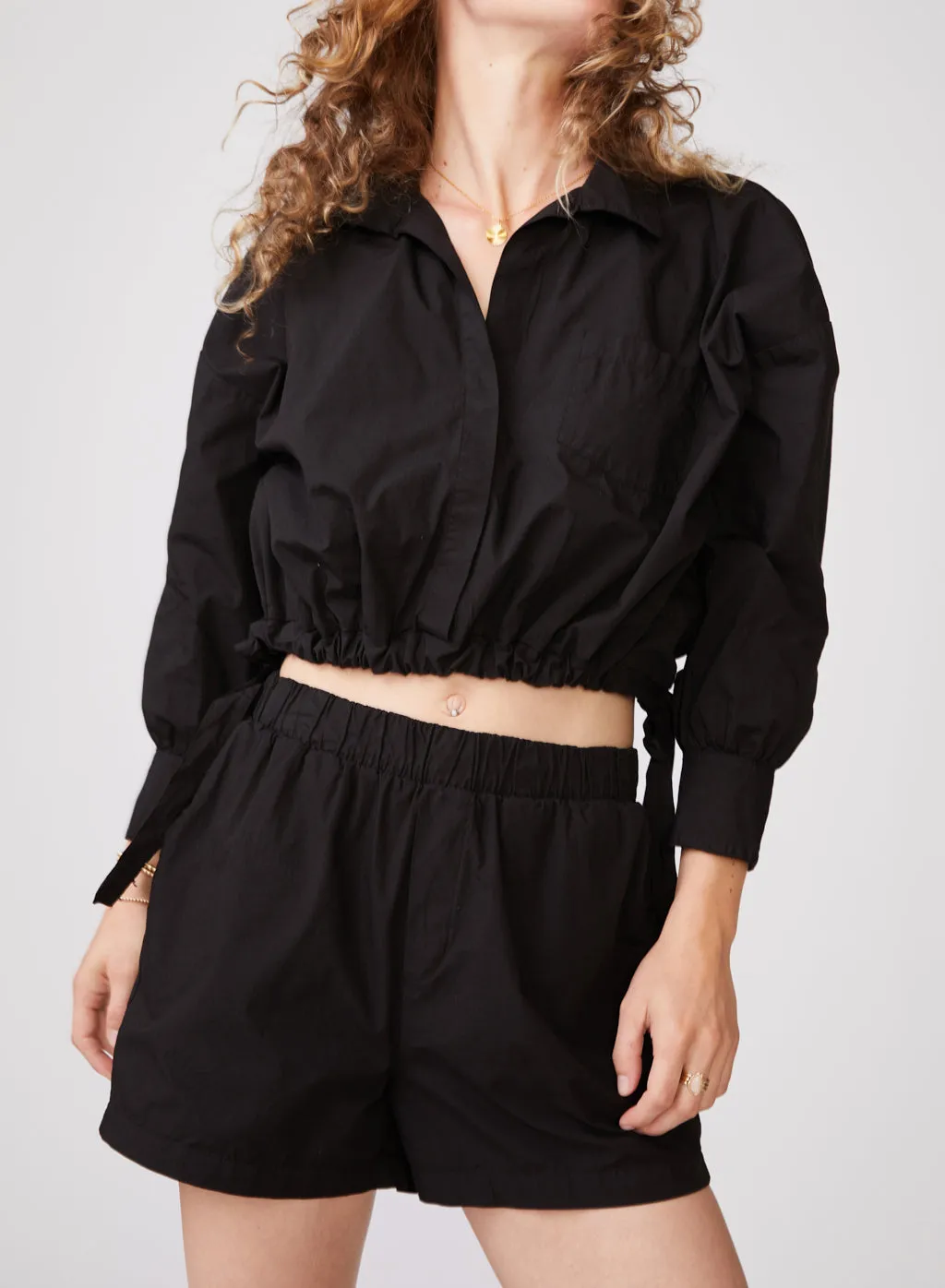 Structured Poplin Boxer Short in Black