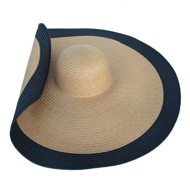 Summer Women's Paper Foldable Style Super Bigger Wide Straw UV Beach Hat