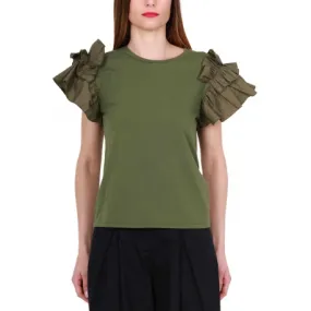 T-SHIRT MANICHE CORTE CON ROUCHES, VERDE