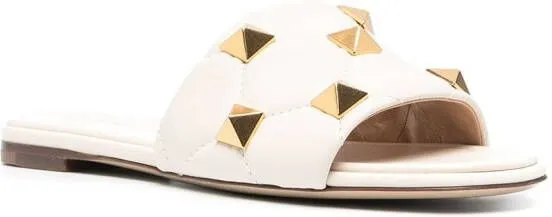 Valentino Garavani Roman Stud flat leather sandals White