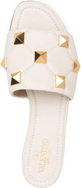 Valentino Garavani Roman Stud flat leather sandals White