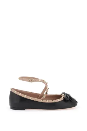 Valentino garavani silk rockstud ballet flats 4W2S0HB6XGR NERO ROSE CANNELLE