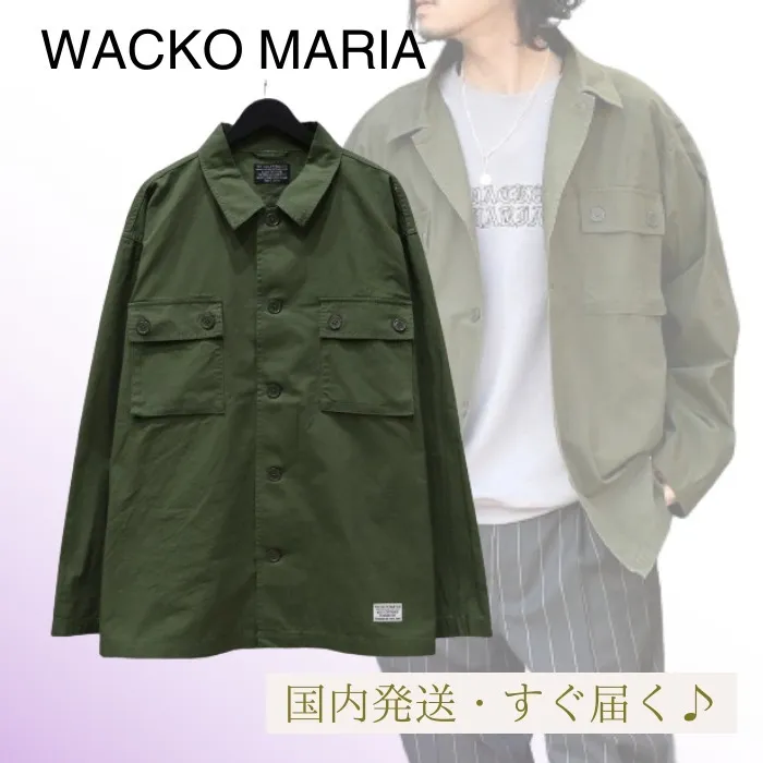 WACKO MARIA  |Street Style Long Sleeves Plain Cotton Oversized Logo Shirts