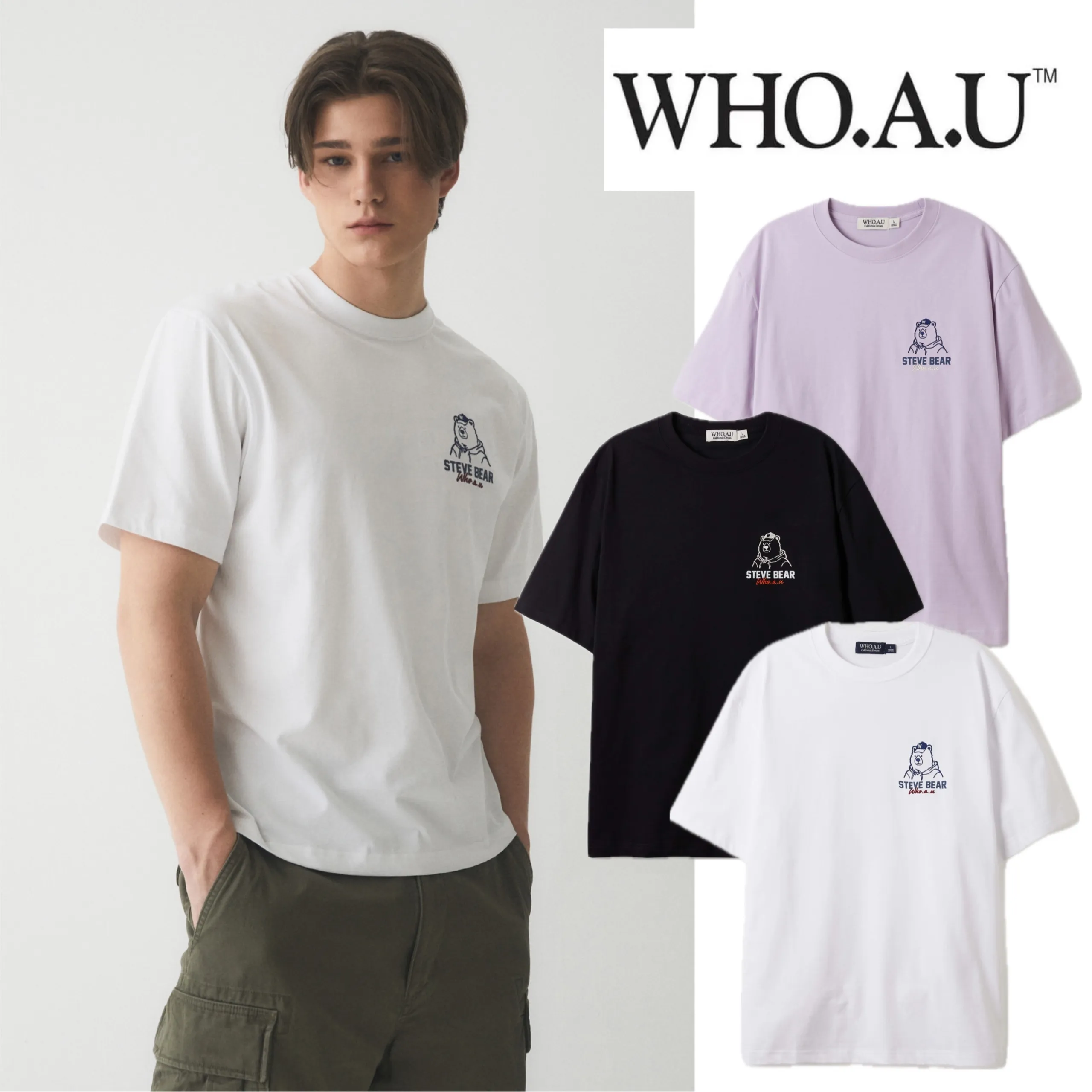 WHO.A.U  |Unisex Blended Fabrics Street Style U-Neck Plain Cotton