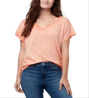 William Rast Women's Split Neck Raglan Sleeve T-Shirt Orange Size Small