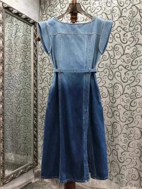 Womens Gradient Denim Dresses 100% Cotton Denim Dress 2024 Summer Luxury Design