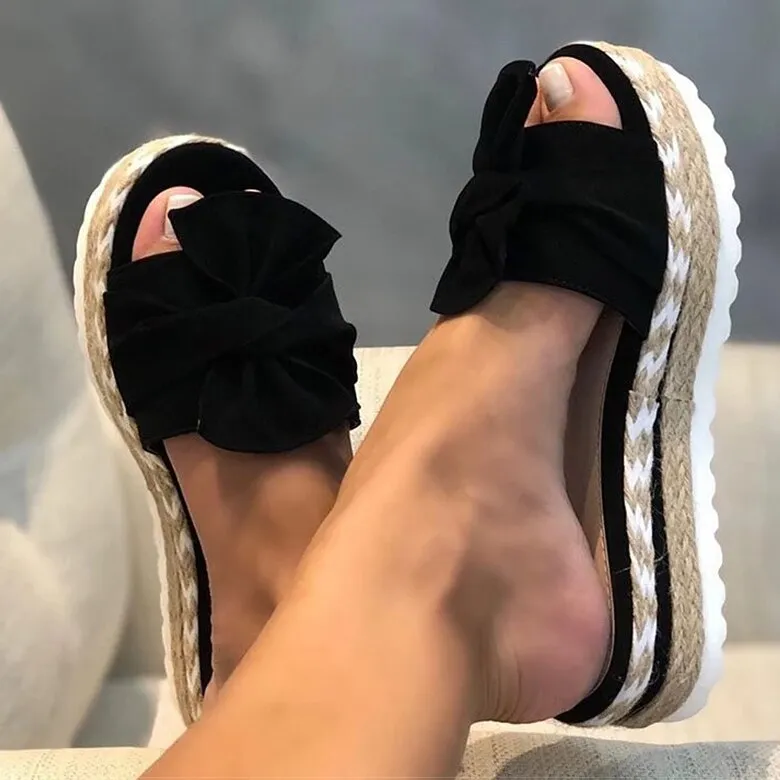 Women's Summer Casual Slip On Butterfly-knot Wedges Heels Platforms