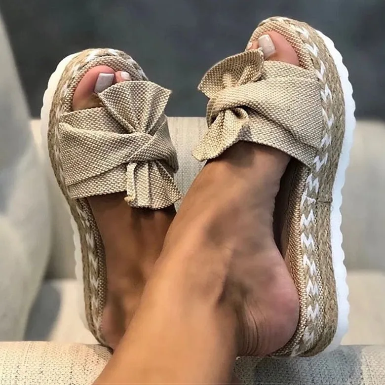 Women's Summer Casual Slip On Butterfly-knot Wedges Heels Platforms