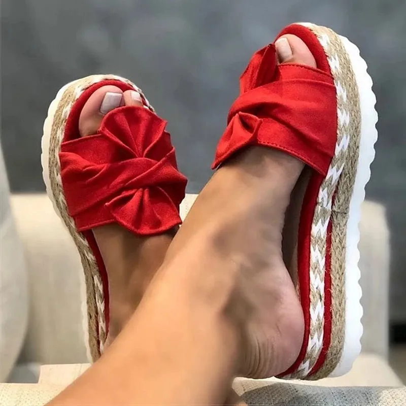 Women's Summer Casual Slip On Butterfly-knot Wedges Heels Platforms