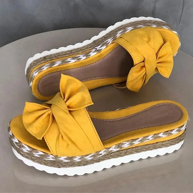 Women's Summer Casual Slip On Butterfly-knot Wedges Heels Platforms