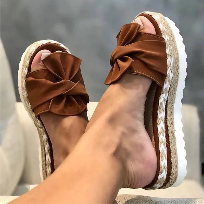 Women's Summer Casual Slip On Butterfly-knot Wedges Heels Platforms